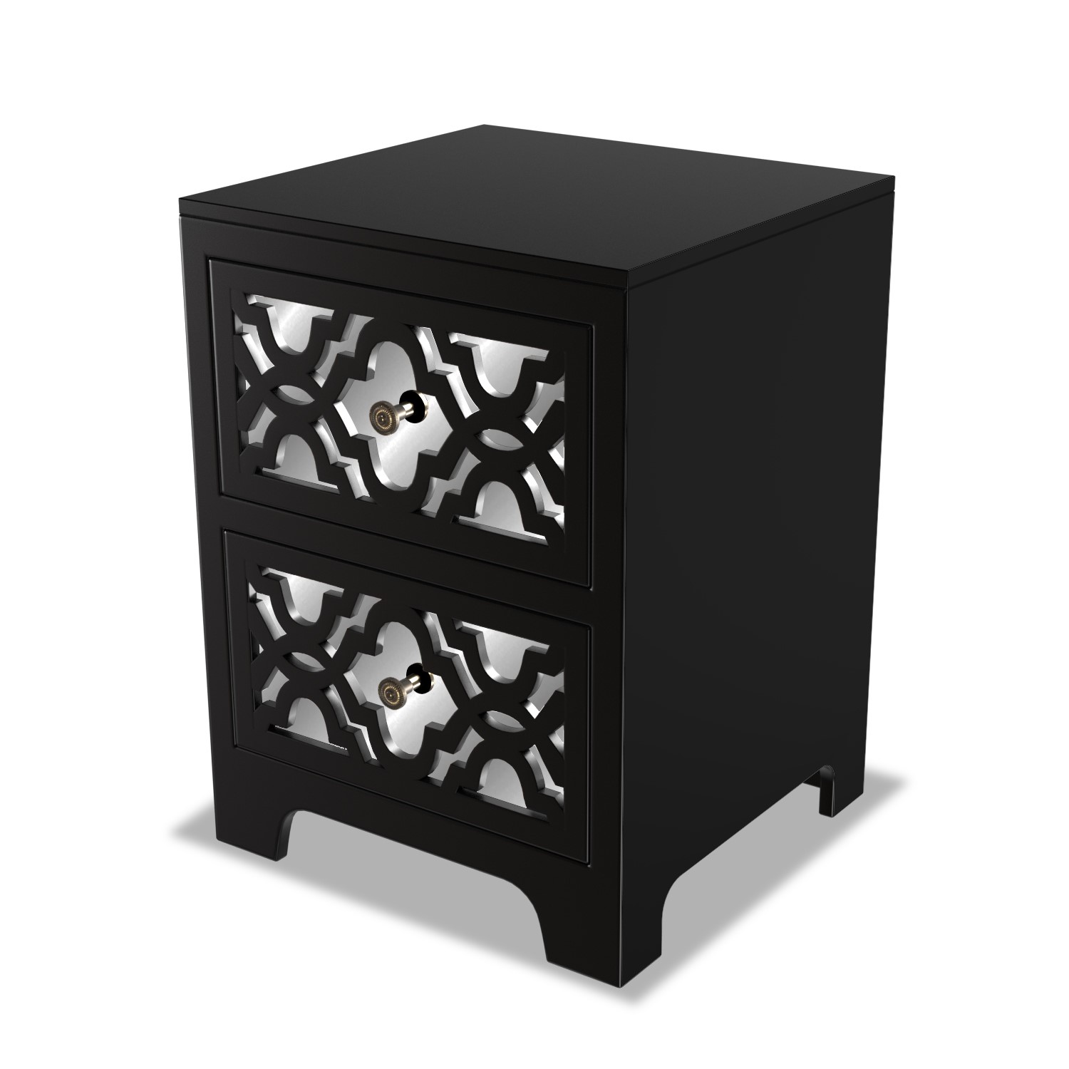 Black Solid Wood 2 Drawer Bedside Table, Black And Mirrored Bedside Table