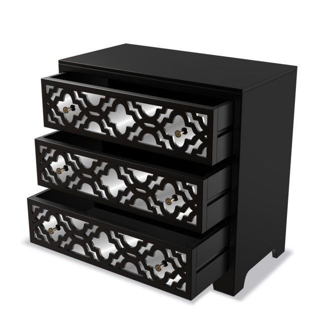 Black Mirrored Boho Chest of 3 Drawers - Alexis