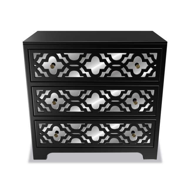 Black Mirrored Boho Chest of 3 Drawers - Alexis