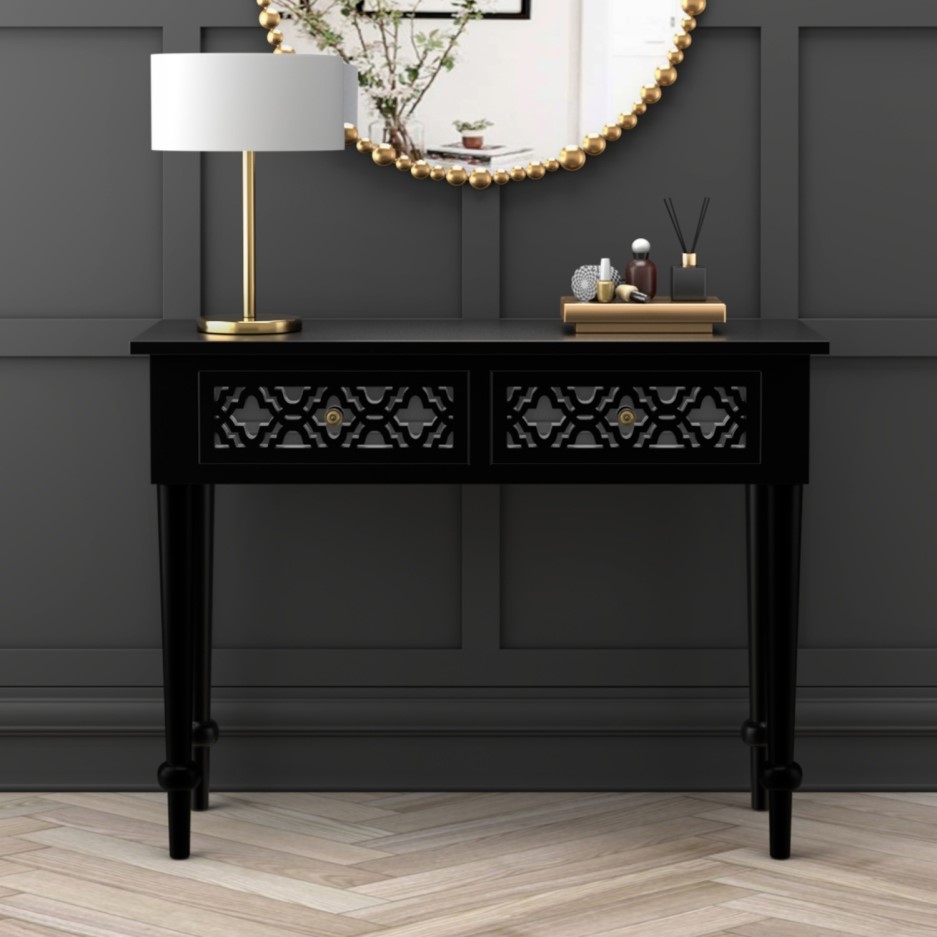 Alexis Mirrored Dressing Table in Black with Carved Detail Furniture123