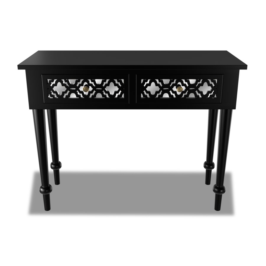 GRADE A1 - Alexis Mirrored Dressing Table in Black with Carved Detail
