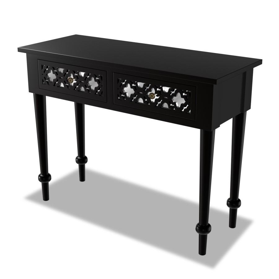 GRADE A1 - Alexis Mirrored Dressing Table in Black with Carved Detail