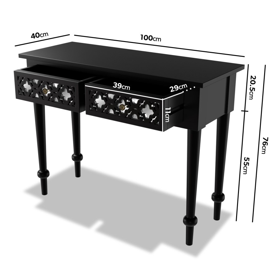 GRADE A1 - Alexis Mirrored Dressing Table in Black with Carved Detail