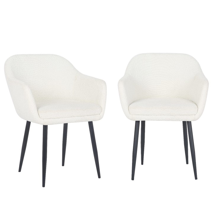 Set of 2 Cream Boucle Armchair Dining Chairs - Ally