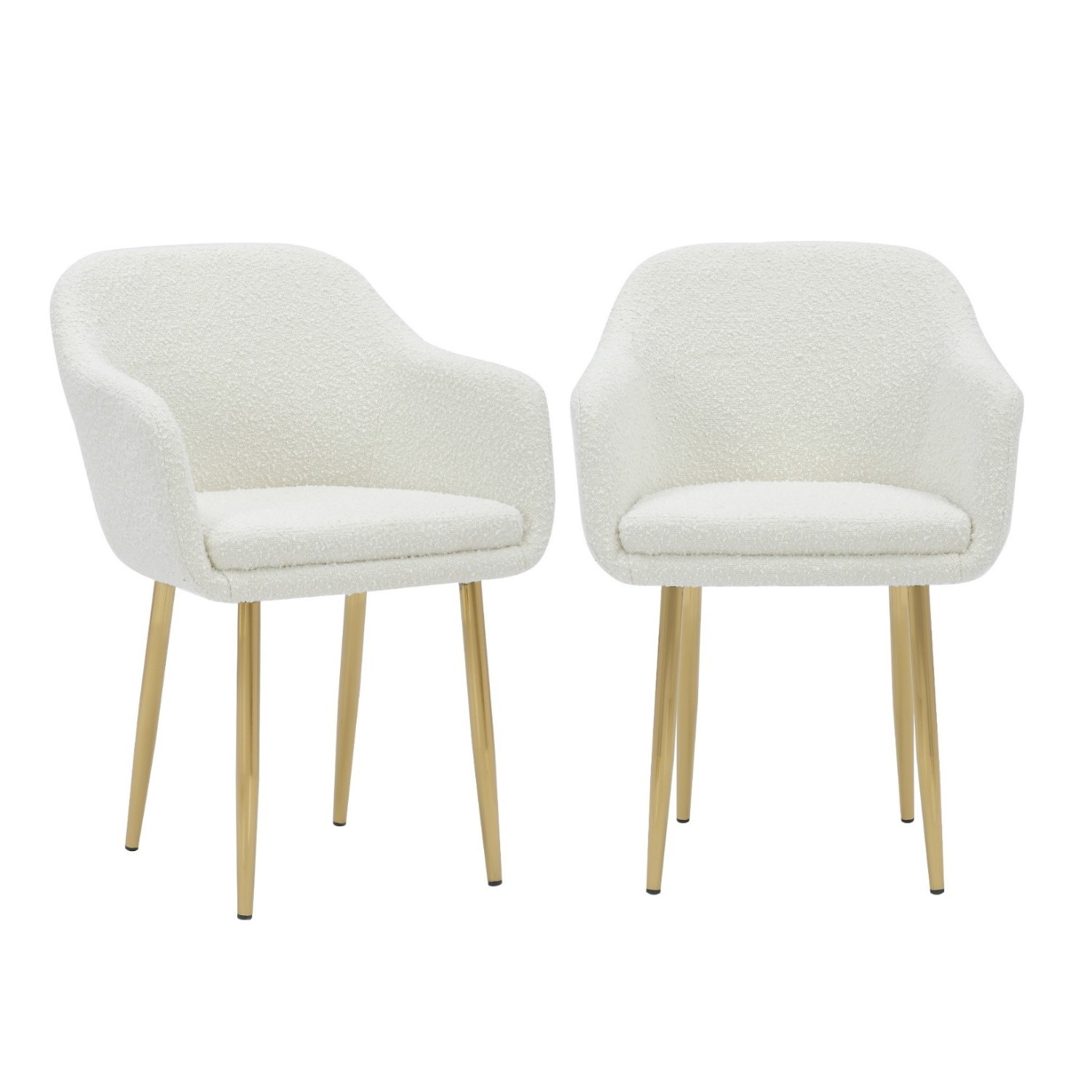 Photo of Set of 2 cream boucle armchair dining chairs with brass legs -ally