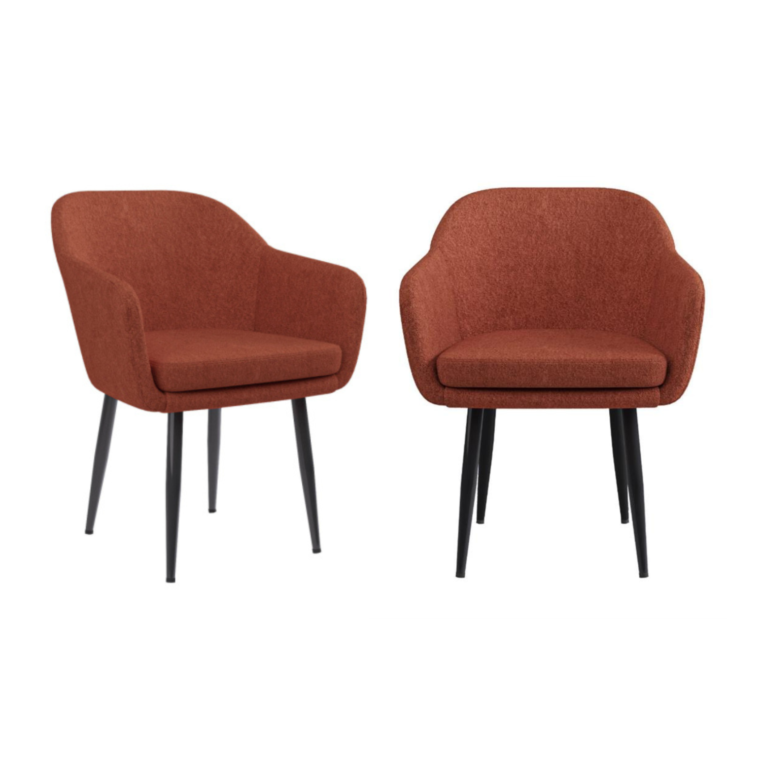 ALMOST PERFECT - Set of 2 Burnt Orange Boucle Dining Chairs with Arms ...