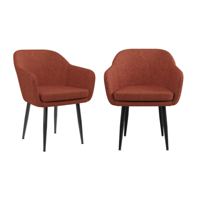 Set of 2 Burnt Orange Boucle Dining Chairs with Arms - Ally