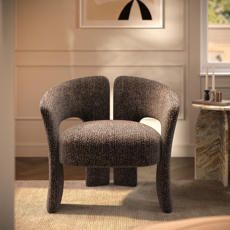 Brown Boucle Modern Curved Accent Chair - Azalea
