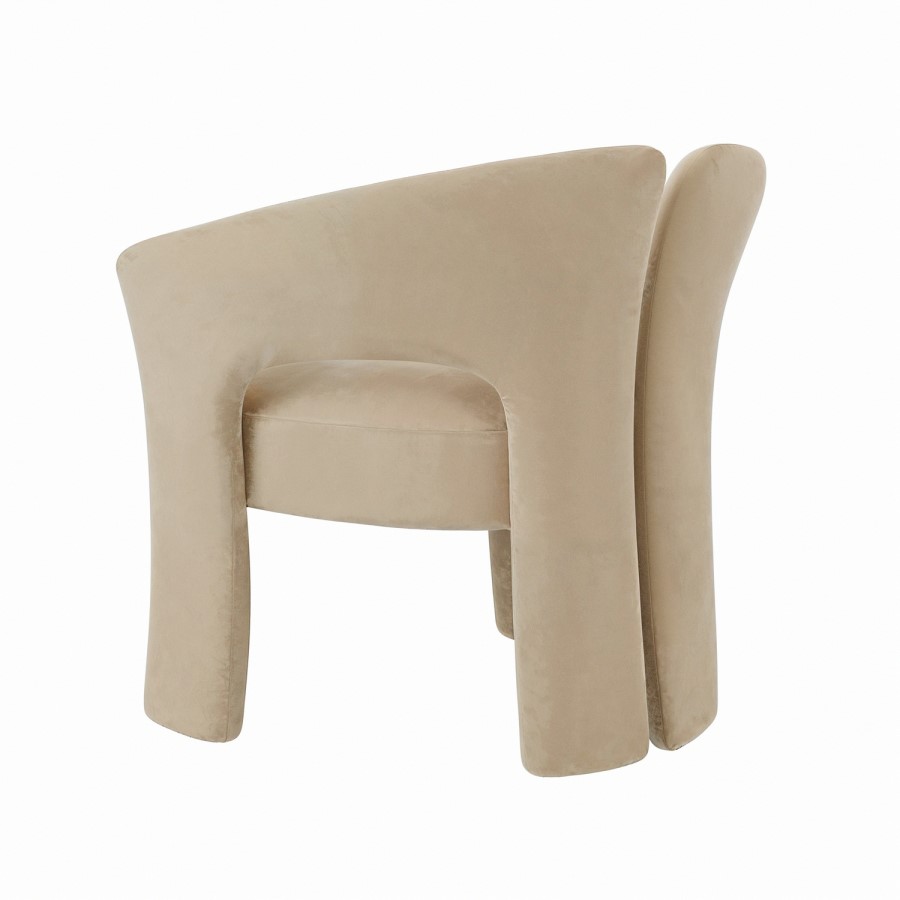 Beige Velvet Modern Curved Accent Chair - Azalea