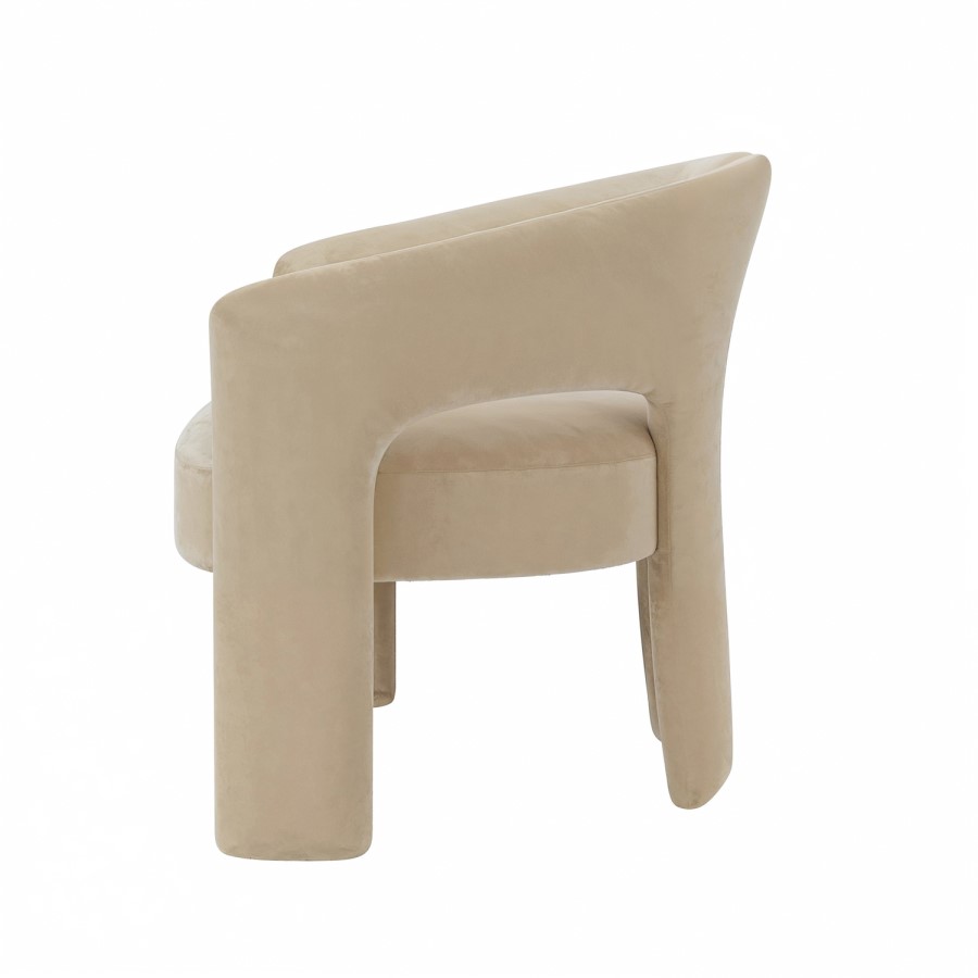 Beige Velvet Modern Curved Accent Chair - Azalea