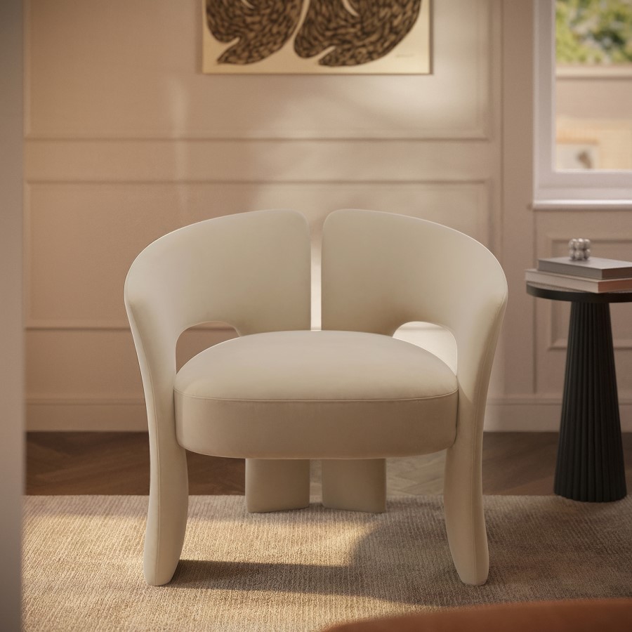 Beige Velvet Modern Curved Accent Chair - Azalea