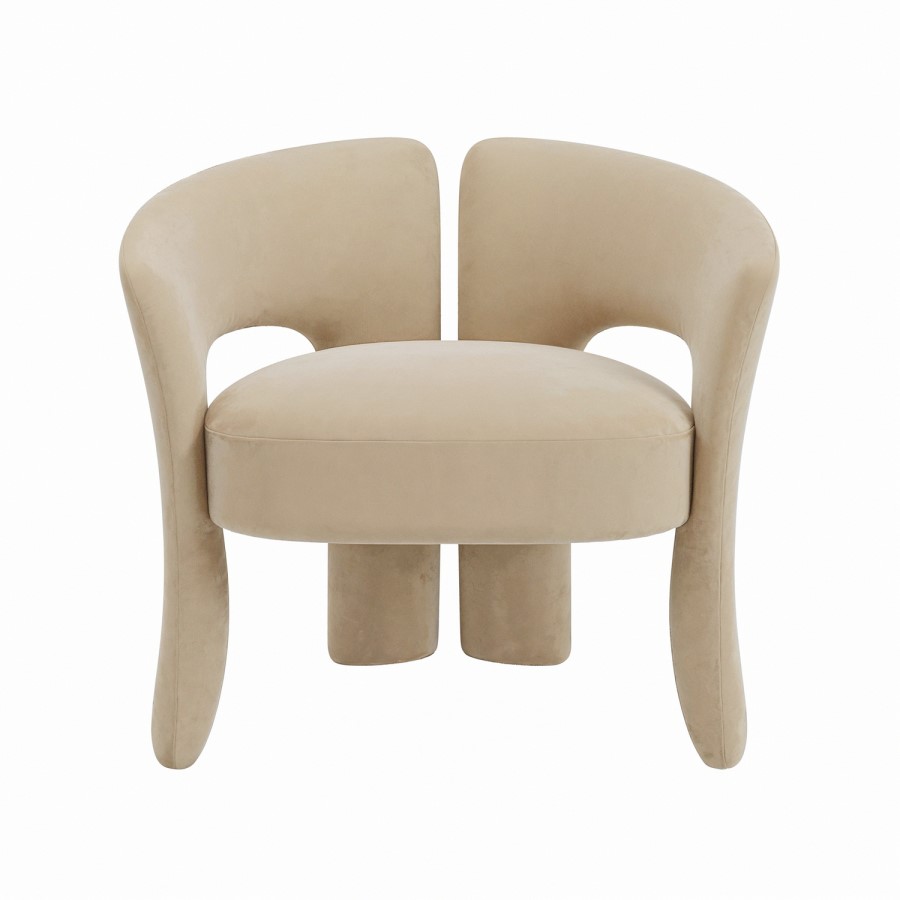 Beige Velvet Modern Curved Accent Chair - Azalea