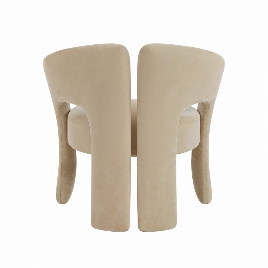 Beige Velvet Modern Curved Accent Chair - Azalea