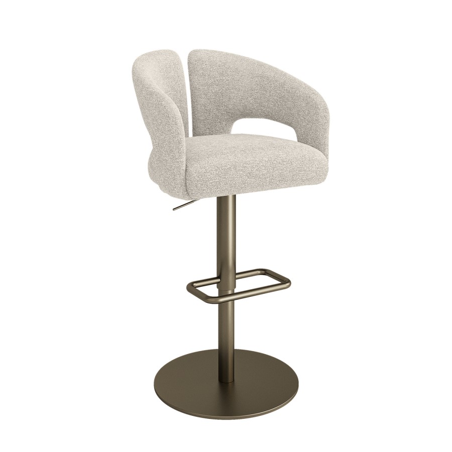 Beige Upholstered Adjustable Swivel Bar Stool with Brass Base - Azalea