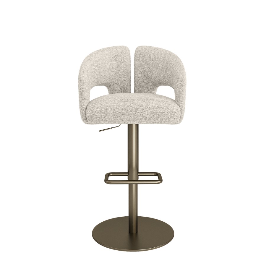 Beige Upholstered Adjustable Swivel Bar Stool with Brass Base - Azalea
