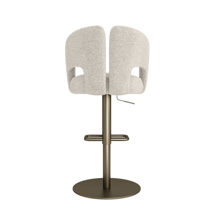 Beige Upholstered Adjustable Swivel Bar Stool with Brass Base - Azalea