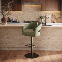 Sage Green Velvet Adjustable Swivel Bar Stool with Brass Base - Azalea