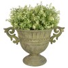 Small Aged Metal Round Green Urn