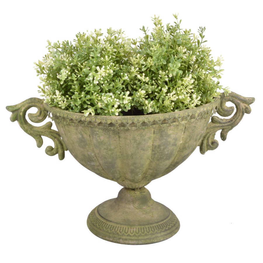 Fallen Fruits Small Aged Metal Oval Green Urn