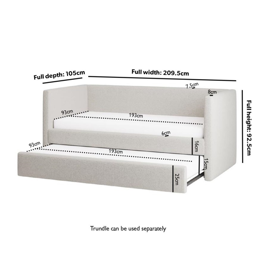 Cream Fabric Day Bed with Trundle - Amie