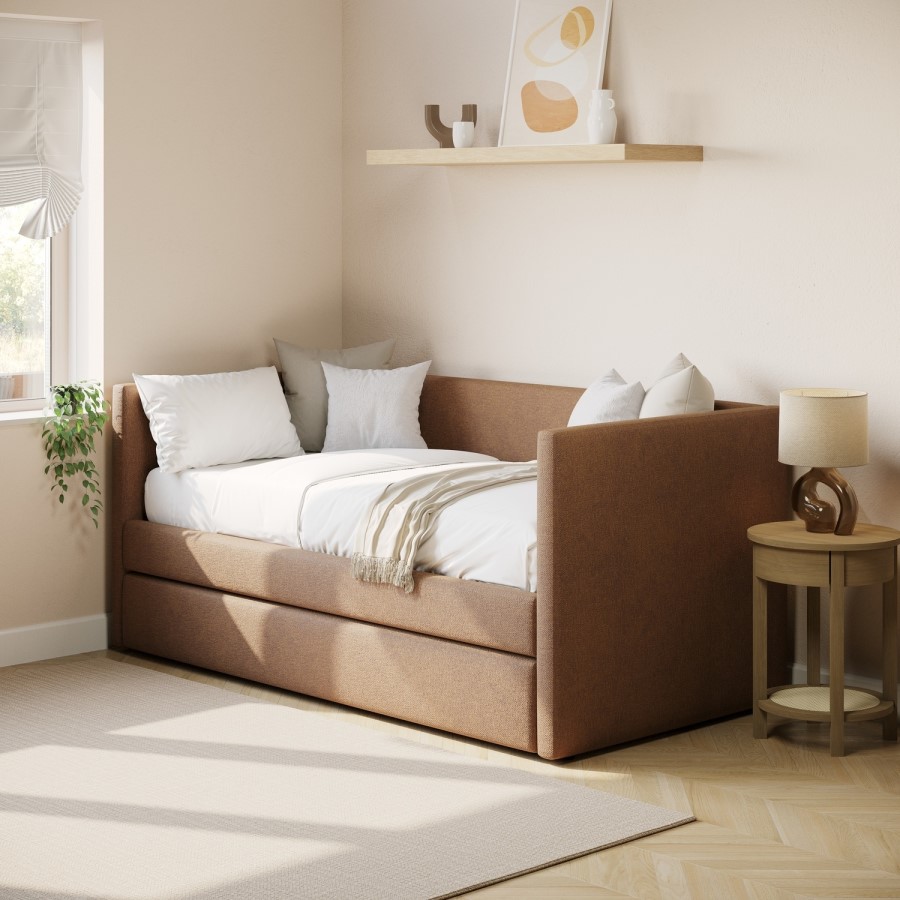 Burnt Orange Chenille Single Day Bed with Trundle - Amie
