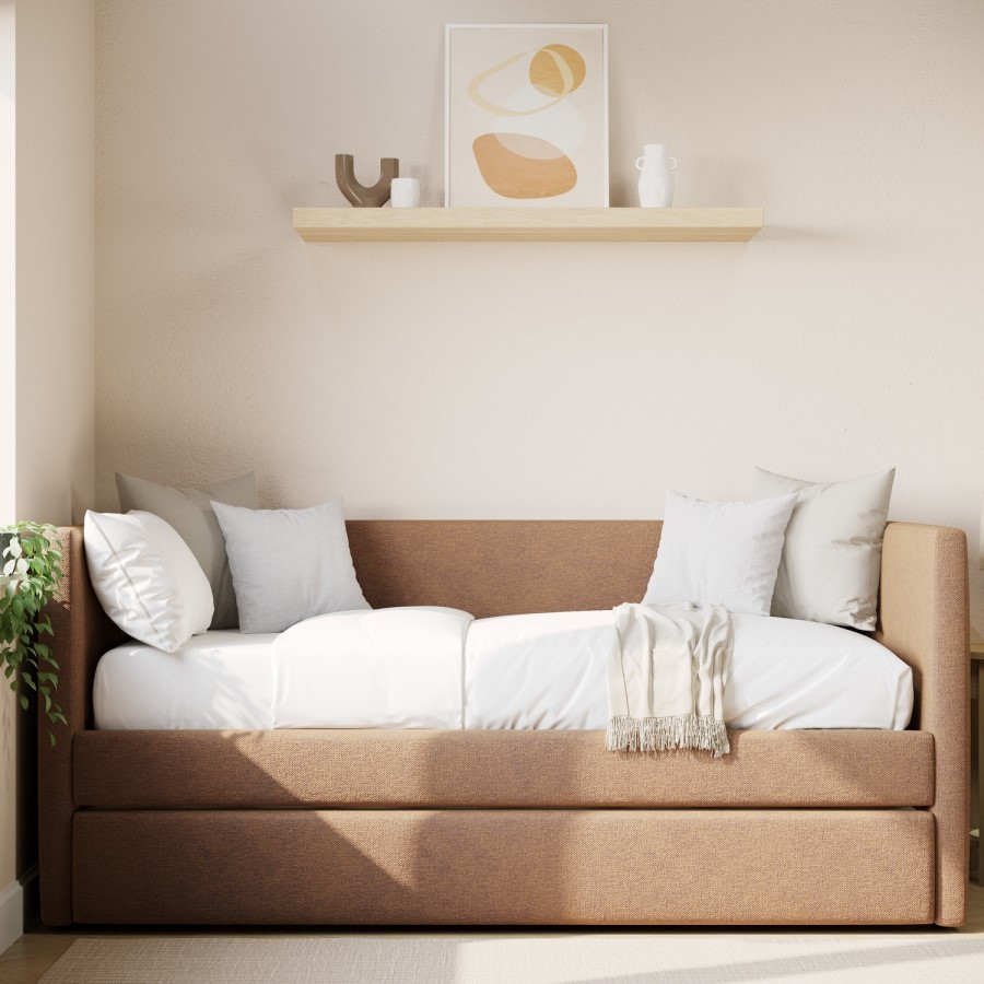 Burnt Orange Chenille Single Day Bed with Trundle - Amie
