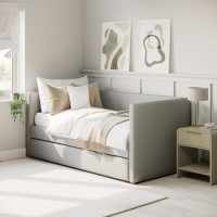 Light Grey Fabric Day Bed with Trundle - Amie