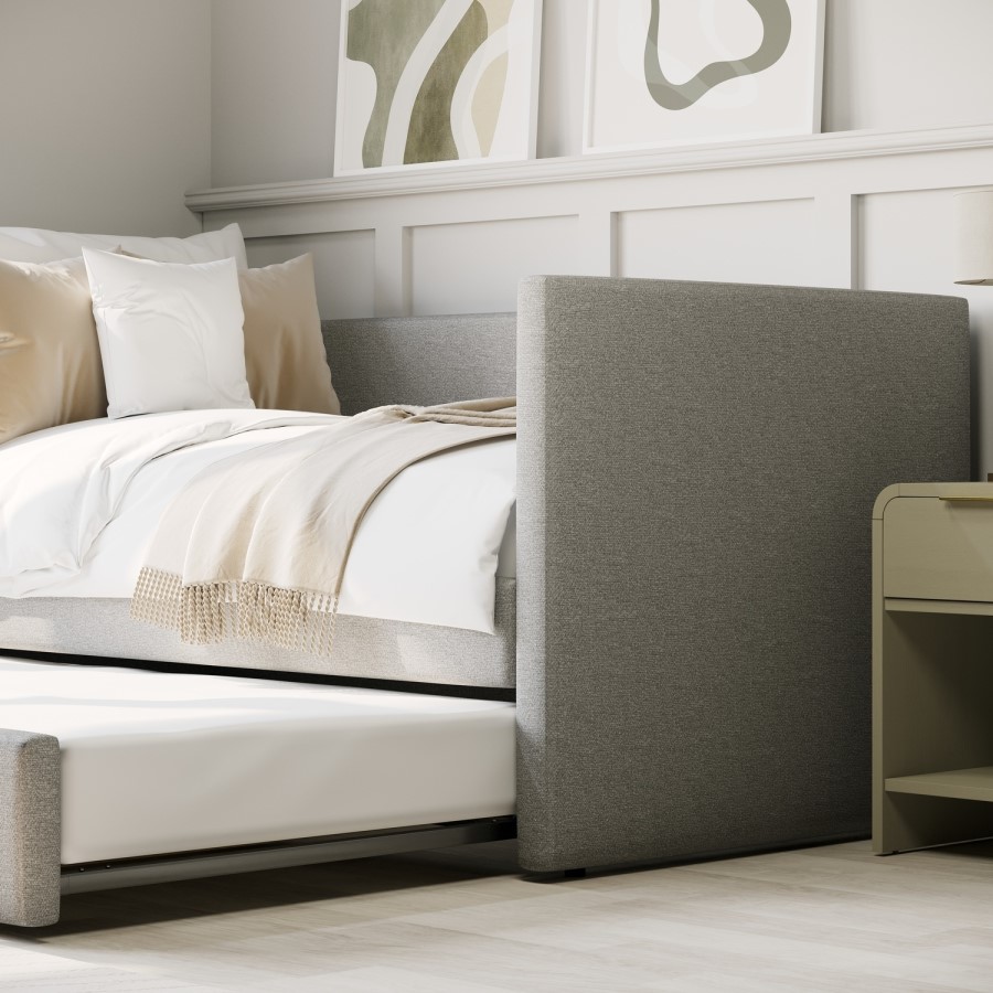 Light Grey Fabric Day Bed with Trundle - Amie