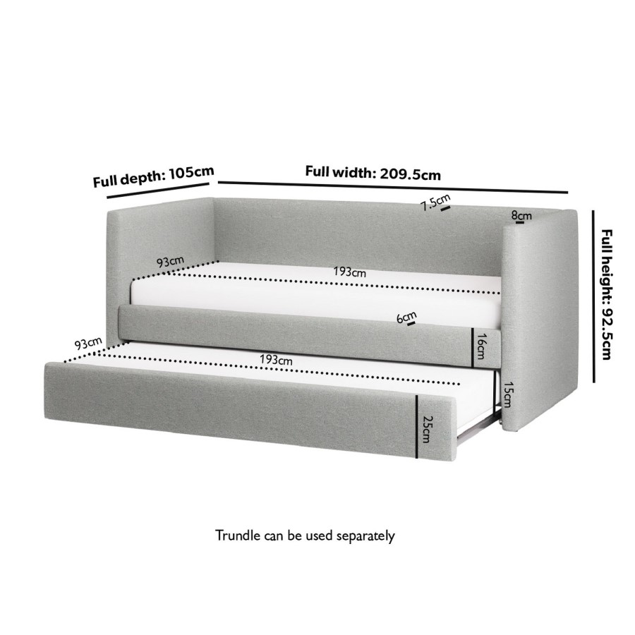 Light Grey Fabric Day Bed with Trundle - Amie