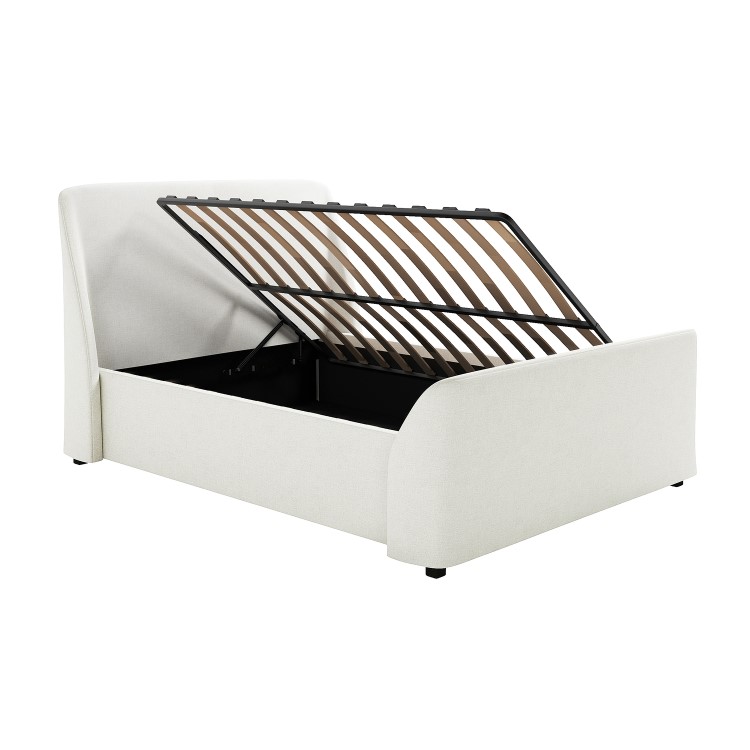 Cream Upholstered King Size Side-Lift Ottoman Bed - Amelia