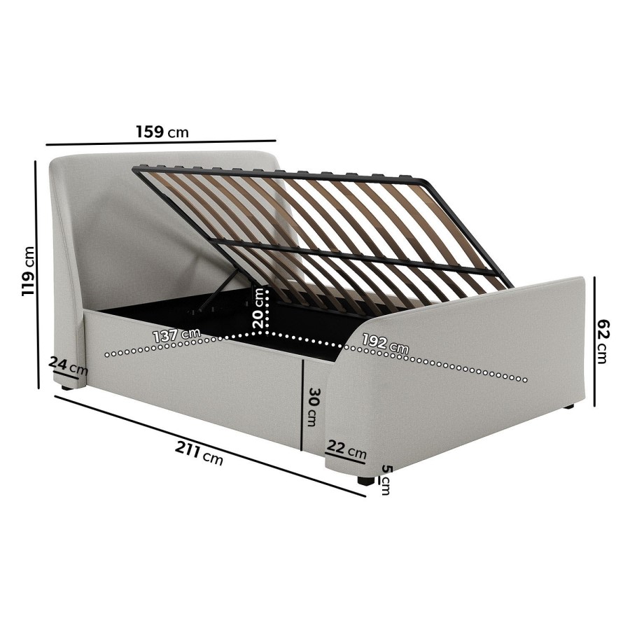 Grey Upholstered Double Side-Lift Ottoman Bed - Amelia