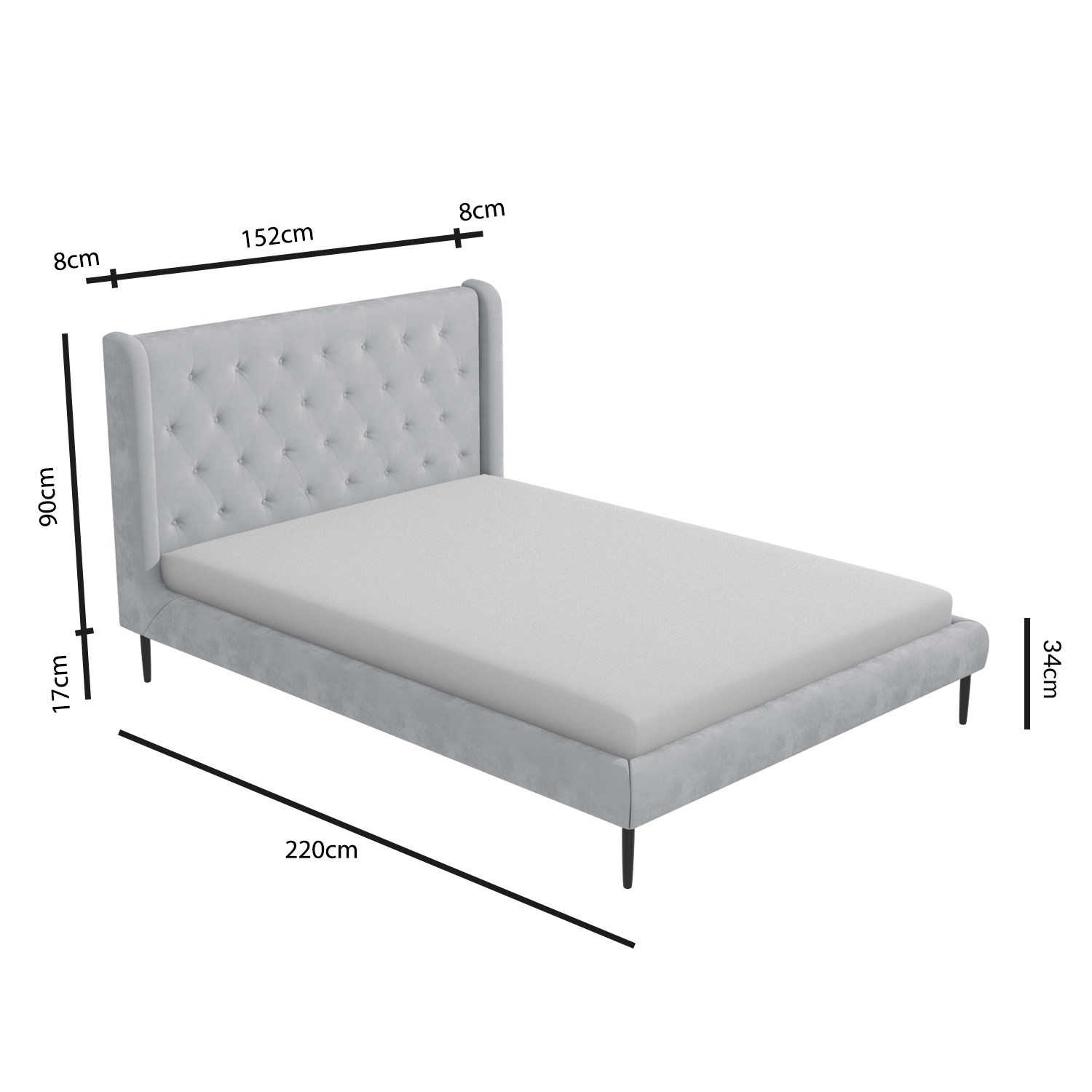 Light Grey Velvet King Size Bed Frame, King Size Bed Frame Measurements