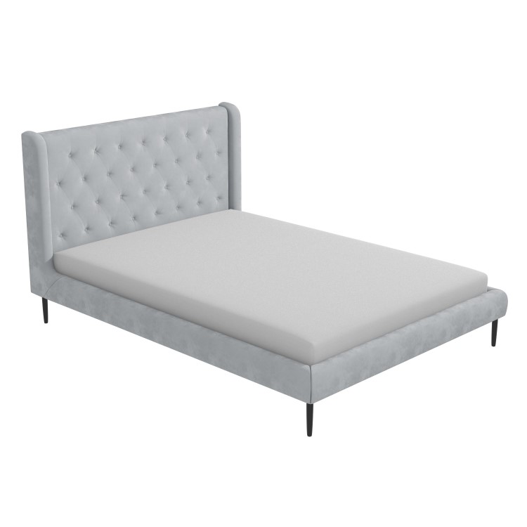 Grey Velvet Mid-Century King Size Bed Frame - Amara - Furniture123