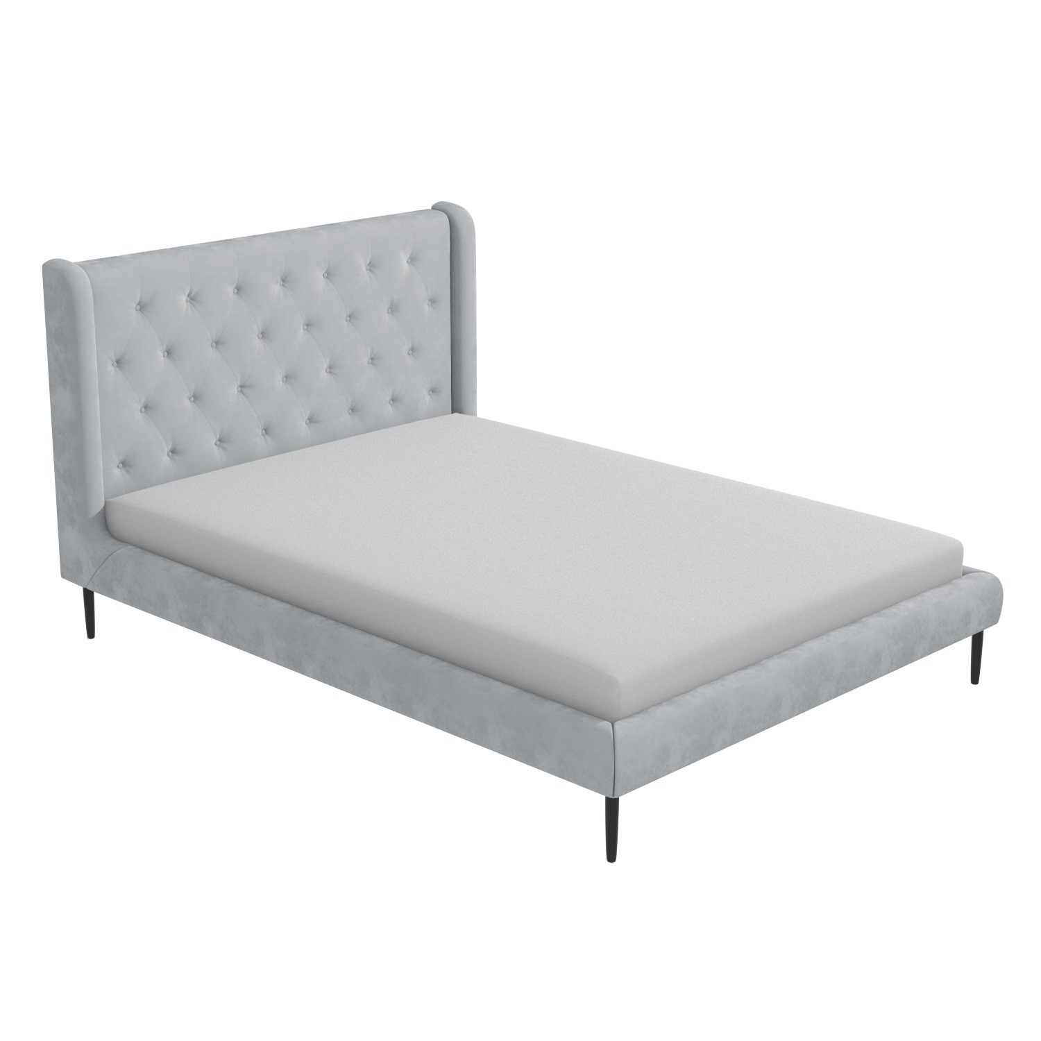 Light Grey Velvet King Size Bed Frame, Full Set Bed Frame
