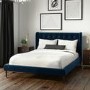 GRADE A1 - Amara Double Bed Frame in Navy Blue Velvet with Quilted Headboard