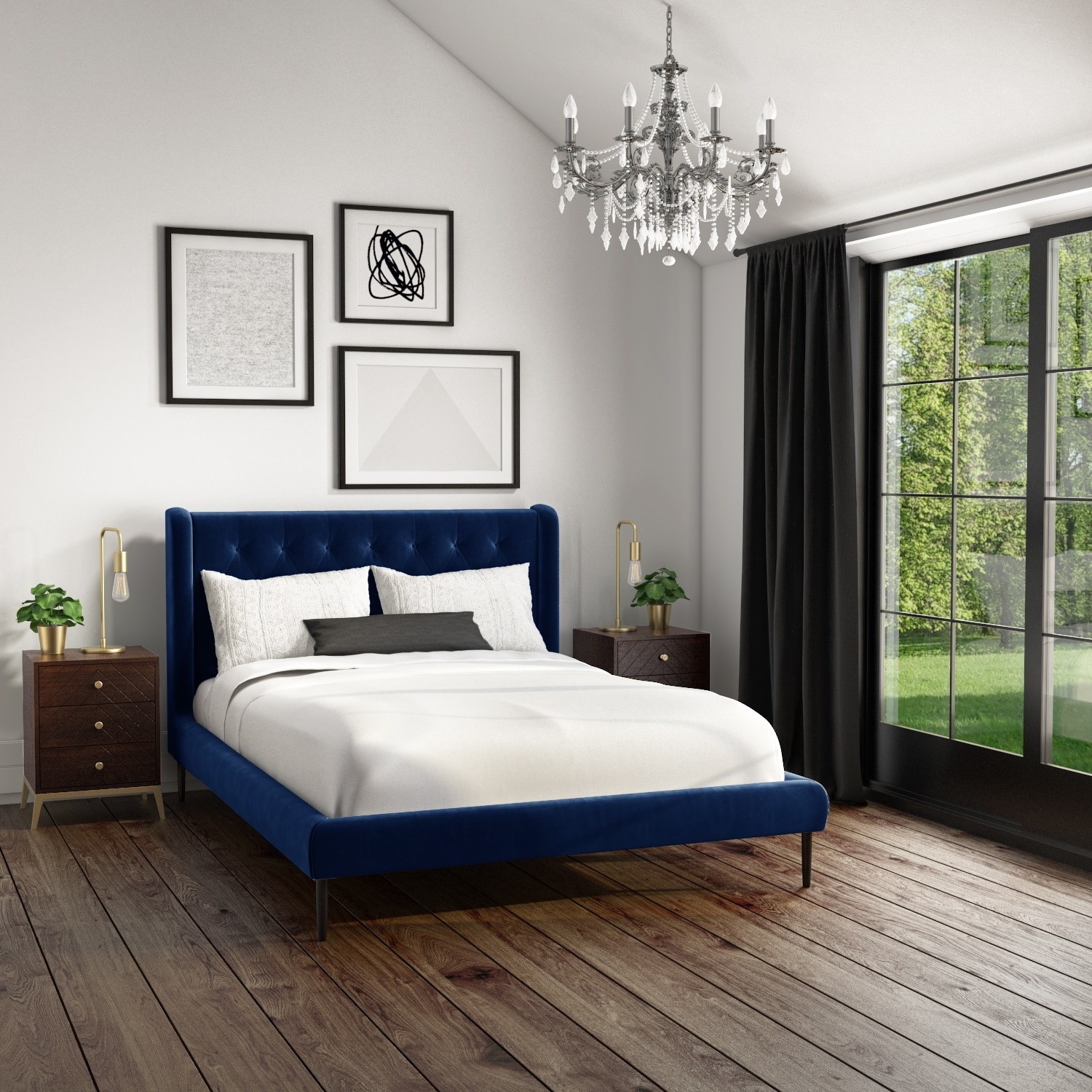 Amara Double Bed Frame In Navy Blue, Double Bed Frame Measurements