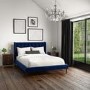 Navy Velvet Mid-Century King Size Bed Frame - Amara