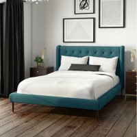 GRADE A1 - Amara Double Bed Frame in Teal Velvet with Quilted Headboard
