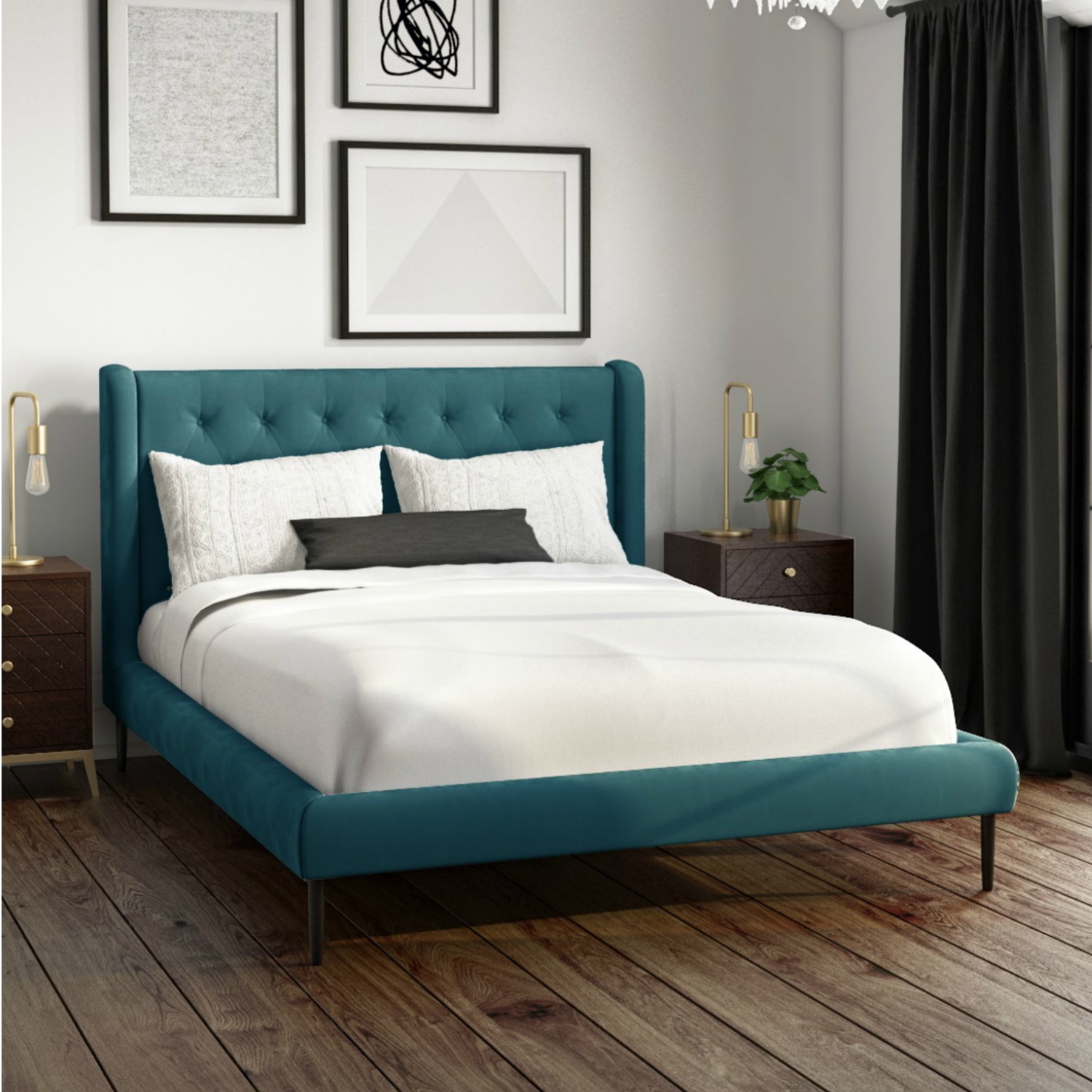 Teal Velvet Double Bed Frame With, What Is The Size Of Double Bed Frame