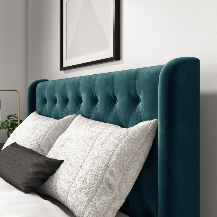 Teal Velvet Mid-Century Double Bed Frame - Amara