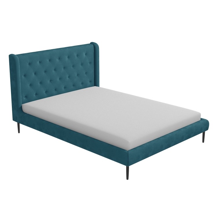 Teal Velvet Mid-Century Double Bed Frame - Amara