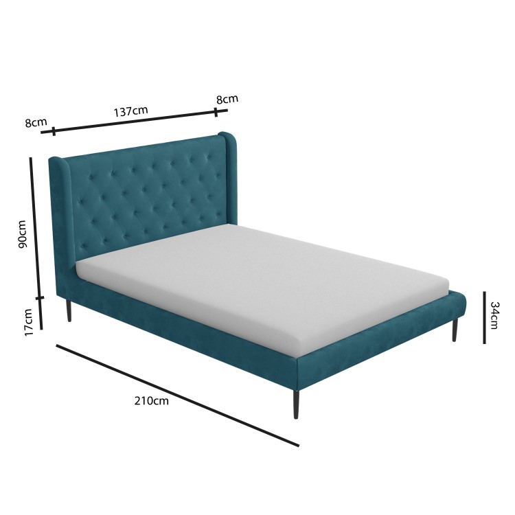 Teal Velvet Mid-Century Double Bed Frame - Amara