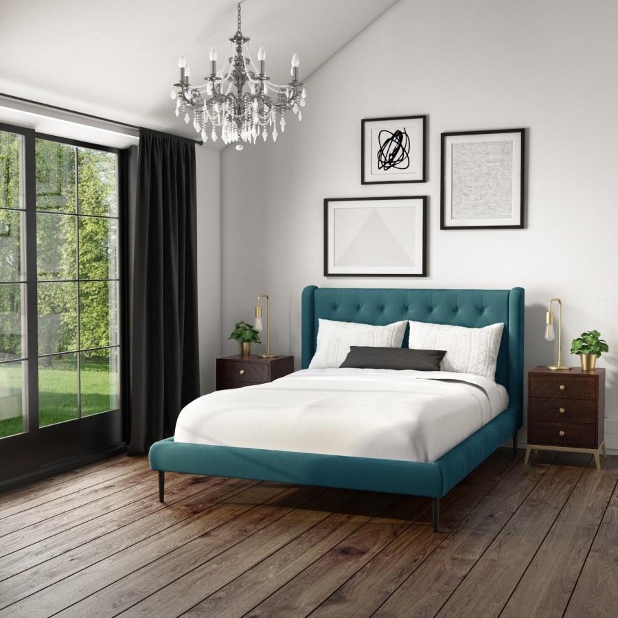GRADE A1 - Amara King Size Bed Frame in Teal Velvet with Quilted Headboard