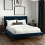Navy Blue Velvet Mid-Century Small Double Bed Frame - Amara