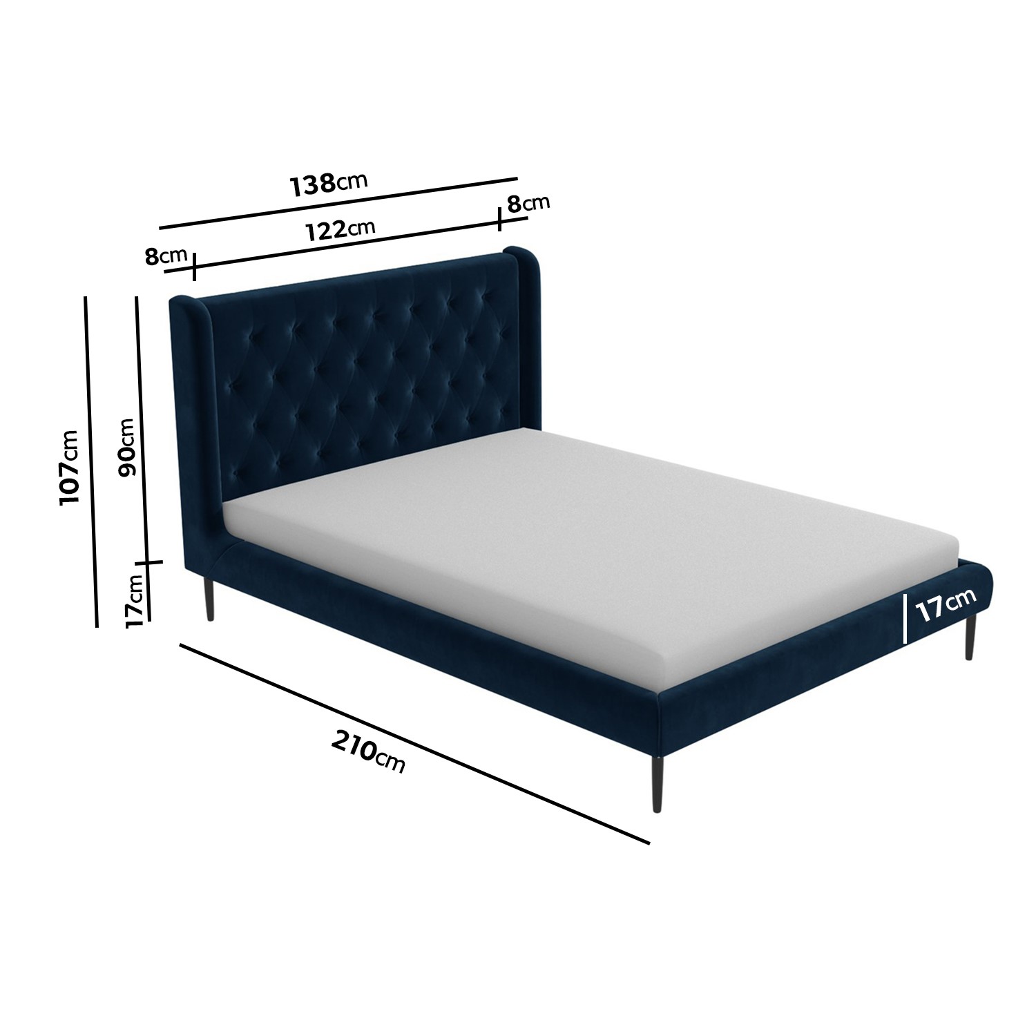Navy Velvet Small Double Bed Frame With, Small Double Wooden Bed Frame And Mattress