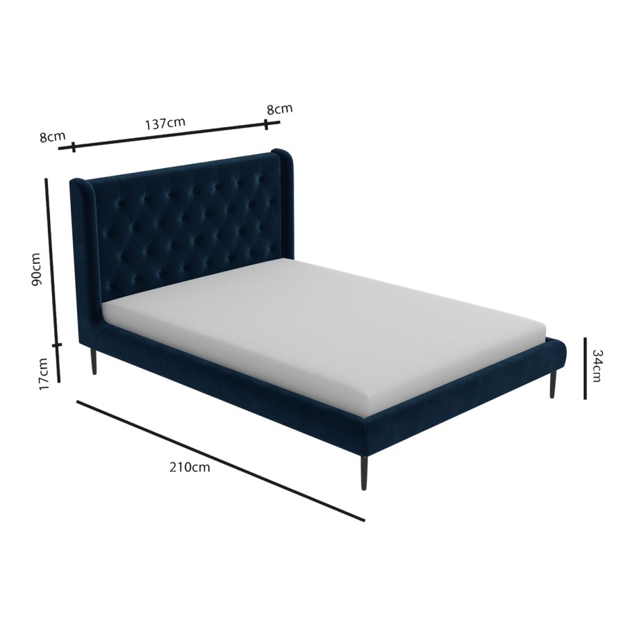 GRADE A1 - Amara Small Double Bed Frame in Navy Blue Velvet with Quilted Headboard