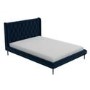 Navy Blue Velvet Mid-Century Small Double Bed Frame - Amara