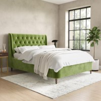 Olive Green Velvet Double Ottoman Bed with Legs - Amara