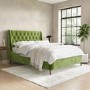 ALMOST PERFECT - Olive Green Velvet Double Ottoman Bed with Legs - Amara