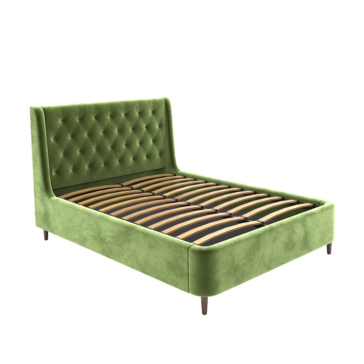 Olive Green Velvet Double Ottoman Bed with Legs - Amara